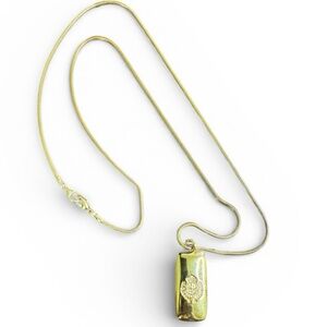Liz Claiborne Gold Necklace with Rectangular Coat of Arms Pendant 32 Inch